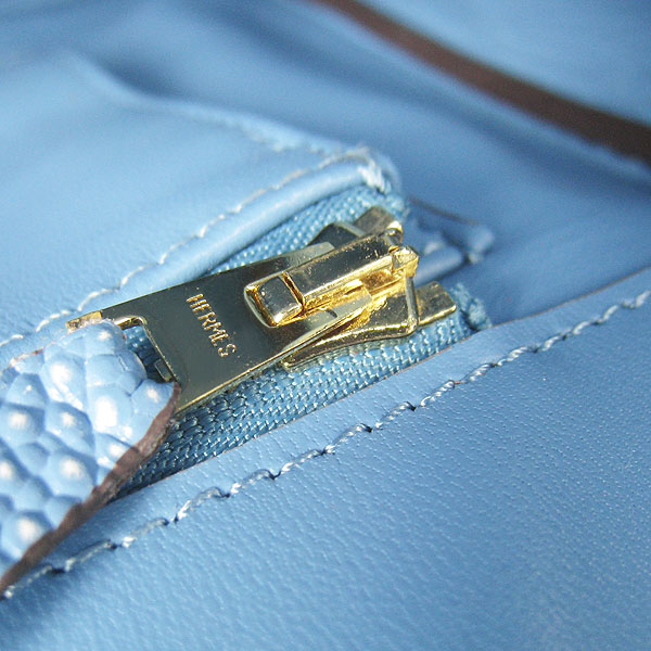 High Quality Fake Hermes Birkin 35CM Pearl Veins Leather Bag Light Blue 6089